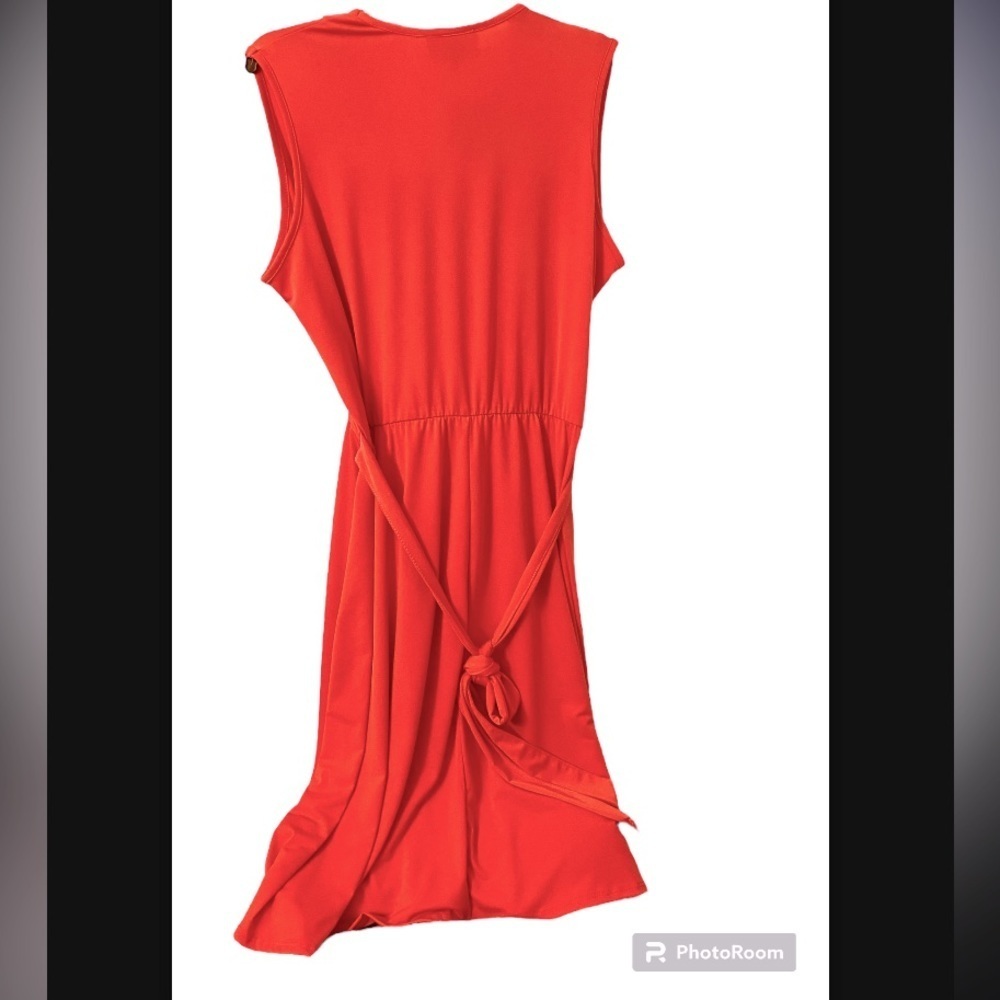 Lexington Avenue NWT Feminine Size 1X Sleeveless Faux Wrap Solid Print Dress - Picture 2 of 4